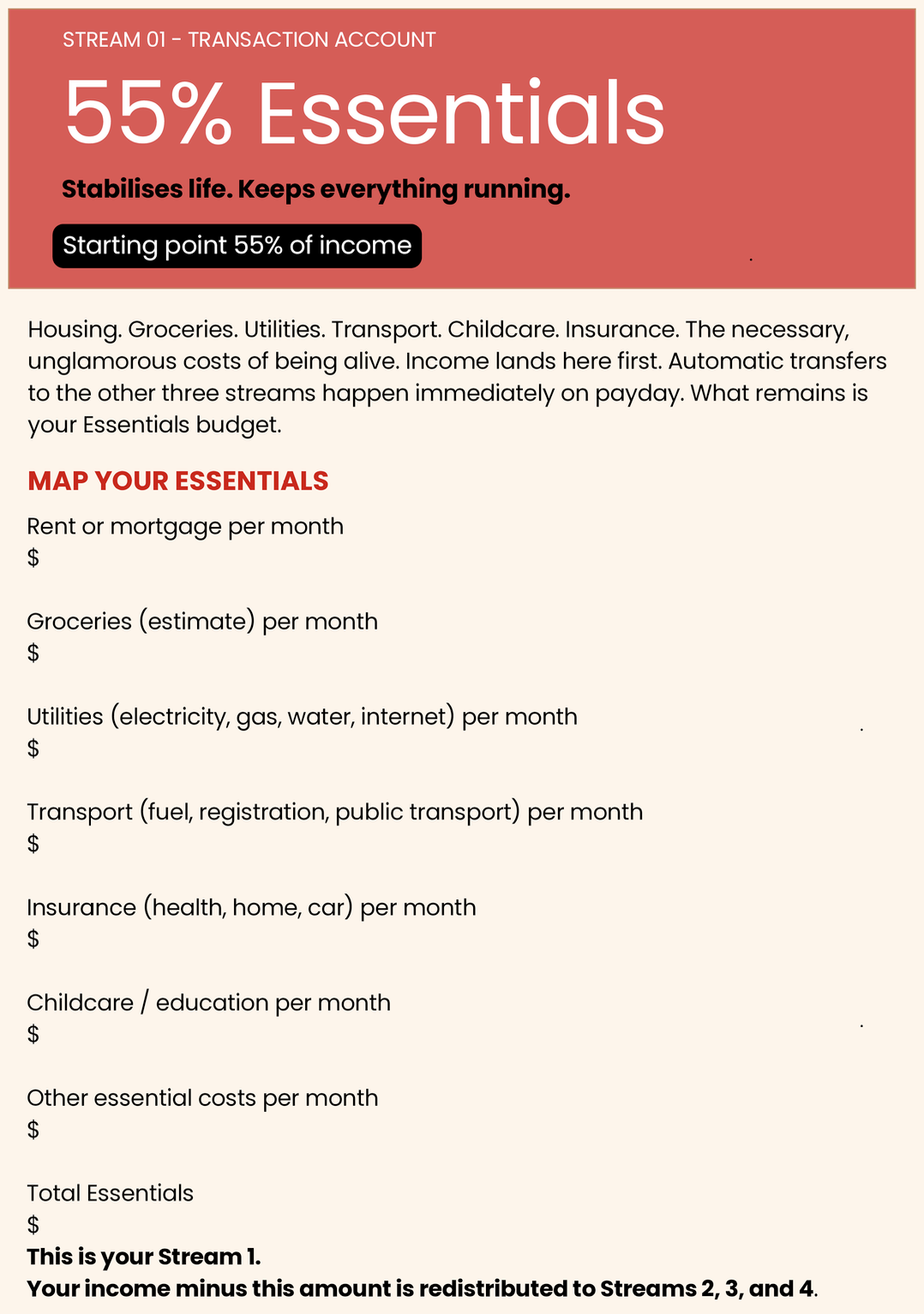 The FREE Four Money Streams Workbook